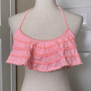 Victoria's Secret Womens Swim Top Medium Halter Bikini Pink Flounce Ruffle
